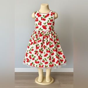 Polly & Friends Girls Cherry Print Party Dress Size 5 Tulle Lined